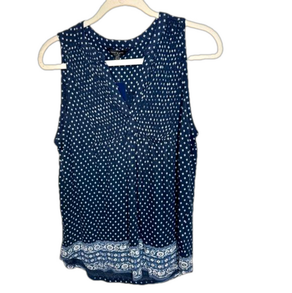 Lucky Brand NWT Sleeveless Boho Top Blue & White Floral Oversized Size SP - Picture 1 of 12